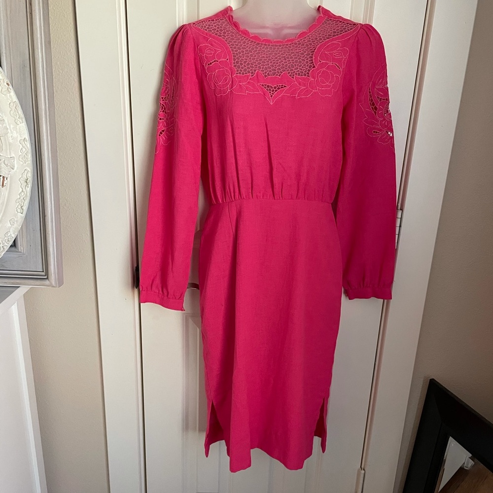 VINTAGE Pink Long Sleeve Dress with Floral Inserts